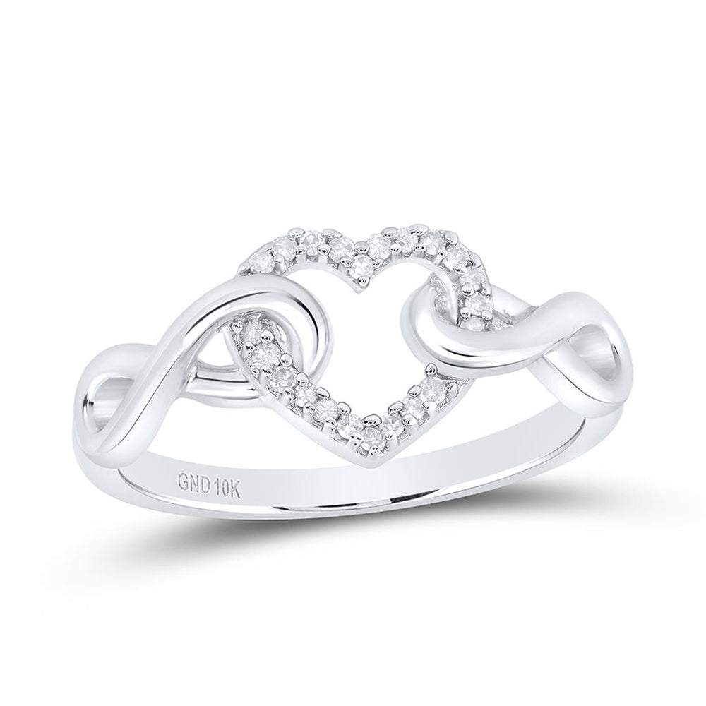 10K White Gold Diamond Heart Ring - 1/10 Carat Total Diamond Weight