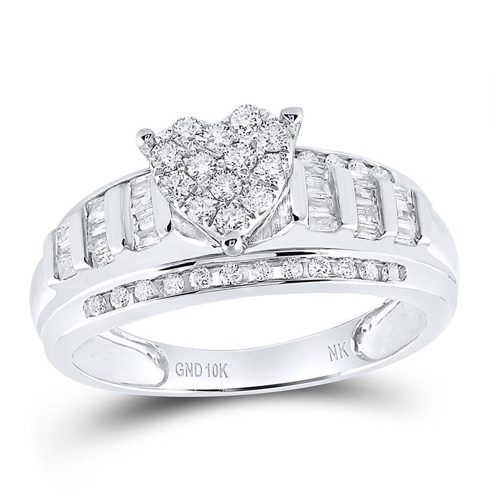 10K White Gold Diamond Heart Ring - 1/2 Carat Total Diamond Weight