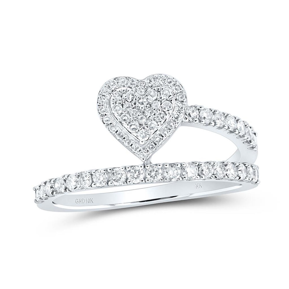 10K White Gold Diamond Heart Ring - 1/2 Carat Total Diamond Weight
