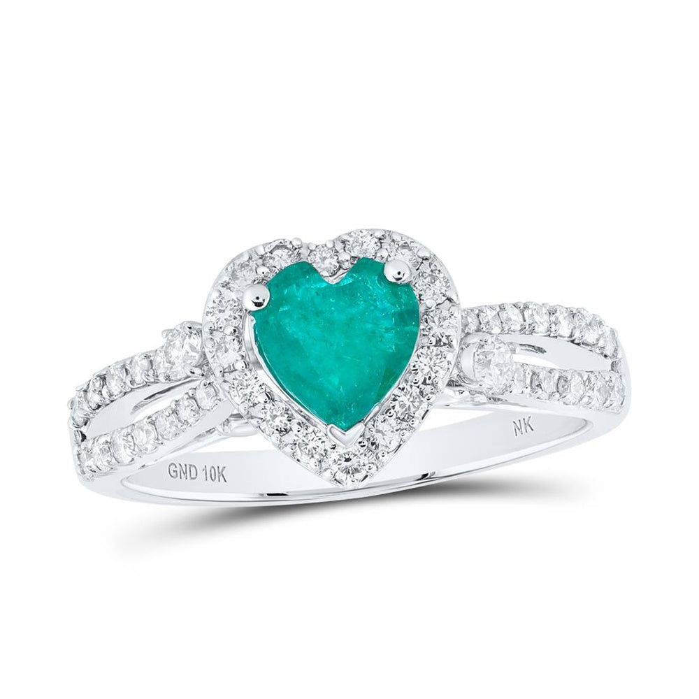 10K White Gold Diamond Heart Ring - 1/2 Carat Total Diamond Weight