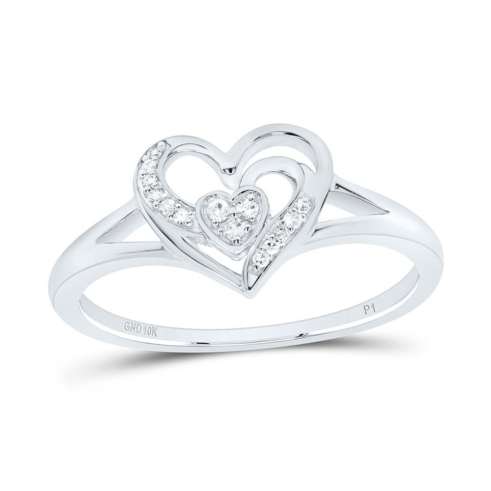 10K White Gold Diamond Heart Ring - 1/20 Carat Total Diamond Weight