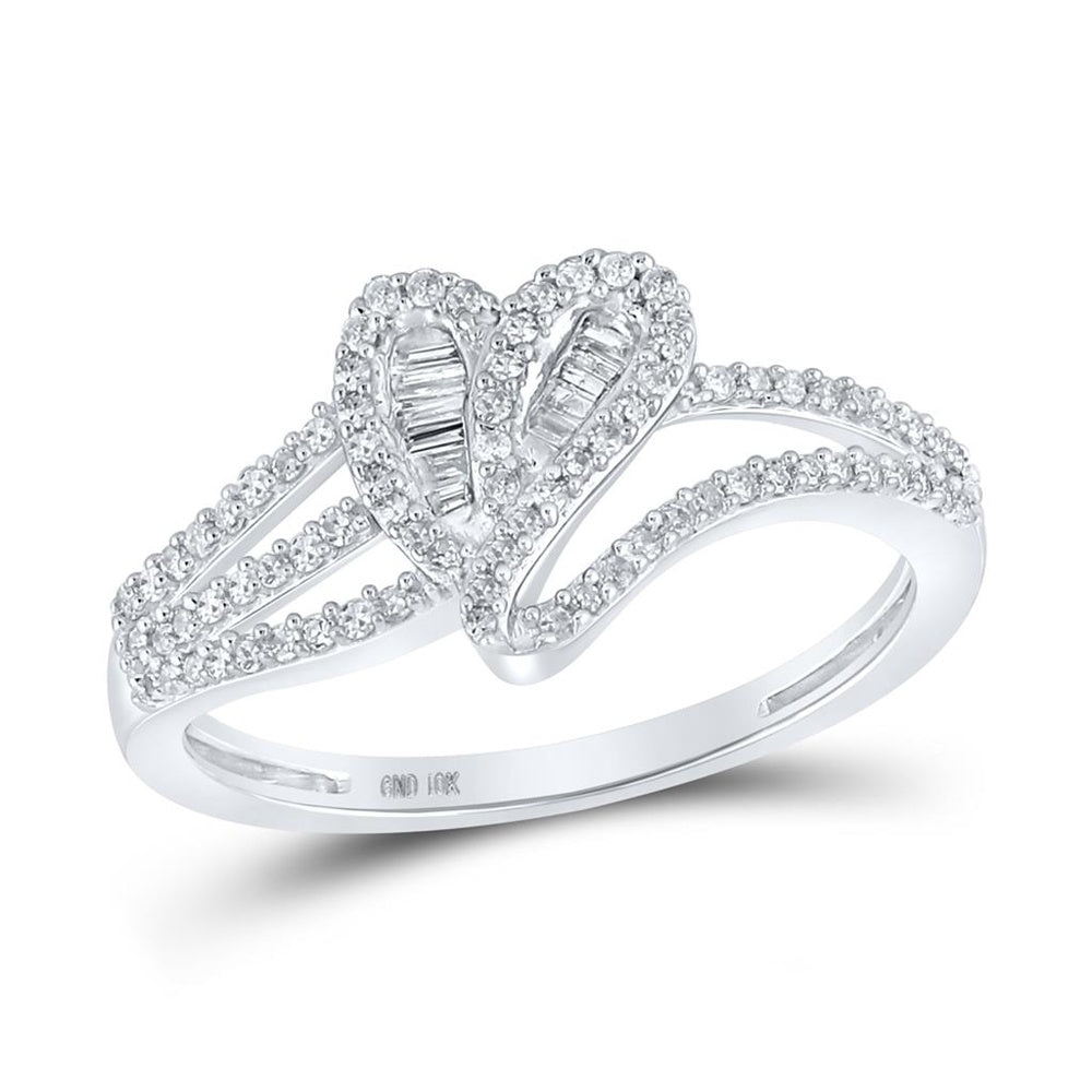 10K White Gold Diamond Heart Ring - 1/3 Carat Total Diamond Weight
