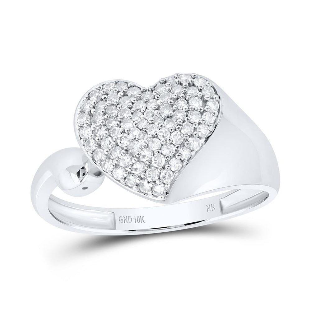 10K White Gold Diamond Heart Ring - 1/3 Carat Total Diamond Weight