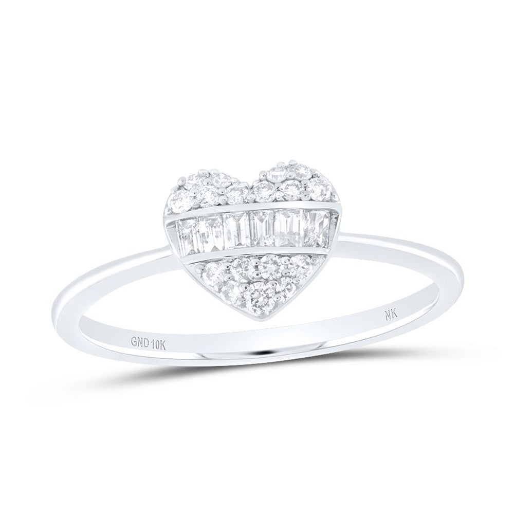 10K White Gold Diamond Heart Ring - 1/4 Carat Total Diamond Weight