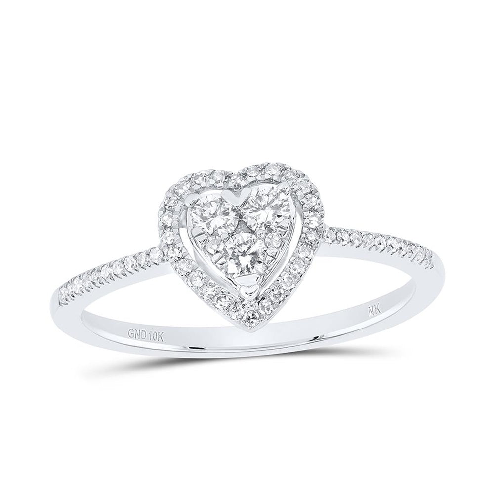 10K White Gold Diamond Heart Ring - 1/4 Carat Total Diamond Weight