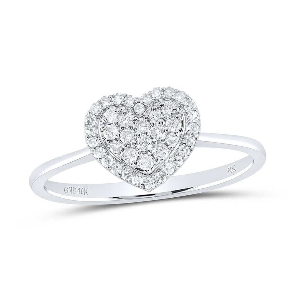 10K White Gold Diamond Heart Ring - 1/4 Carat Total Diamond Weight