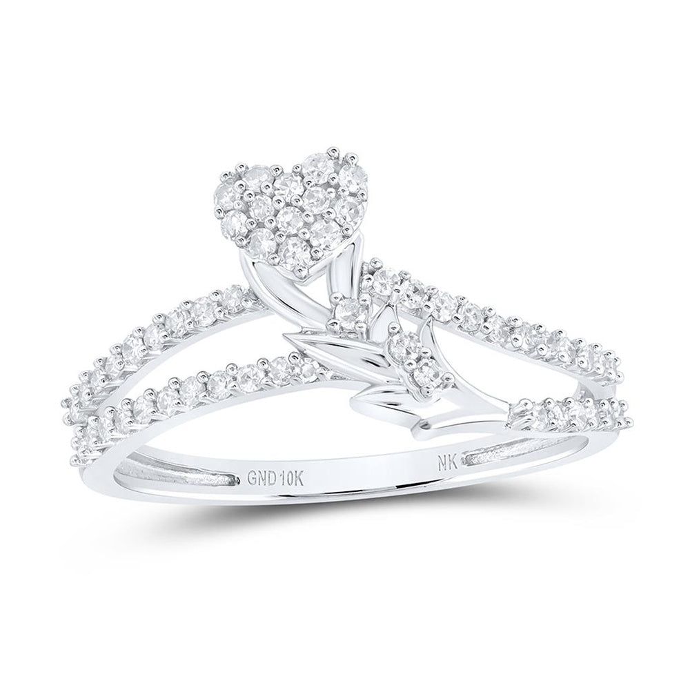 10K White Gold Diamond Heart Ring - 1/4 Carat Total Diamond Weight