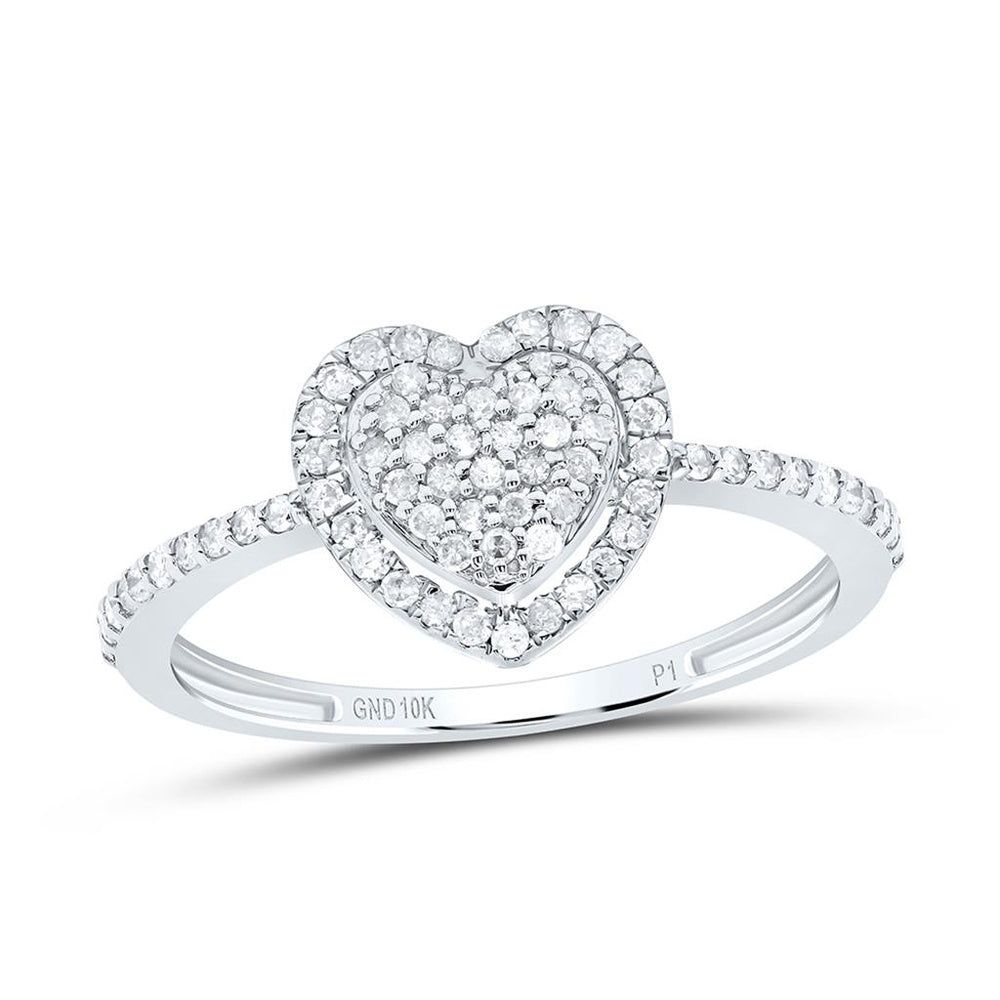 10K White Gold Diamond Heart Ring - 1/4 Carat Total Diamond Weight