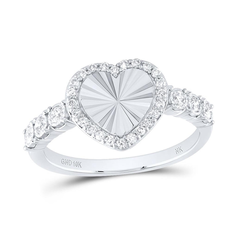 10K White Gold Diamond Heart Ring - 1/4 Carat Total Diamond Weight