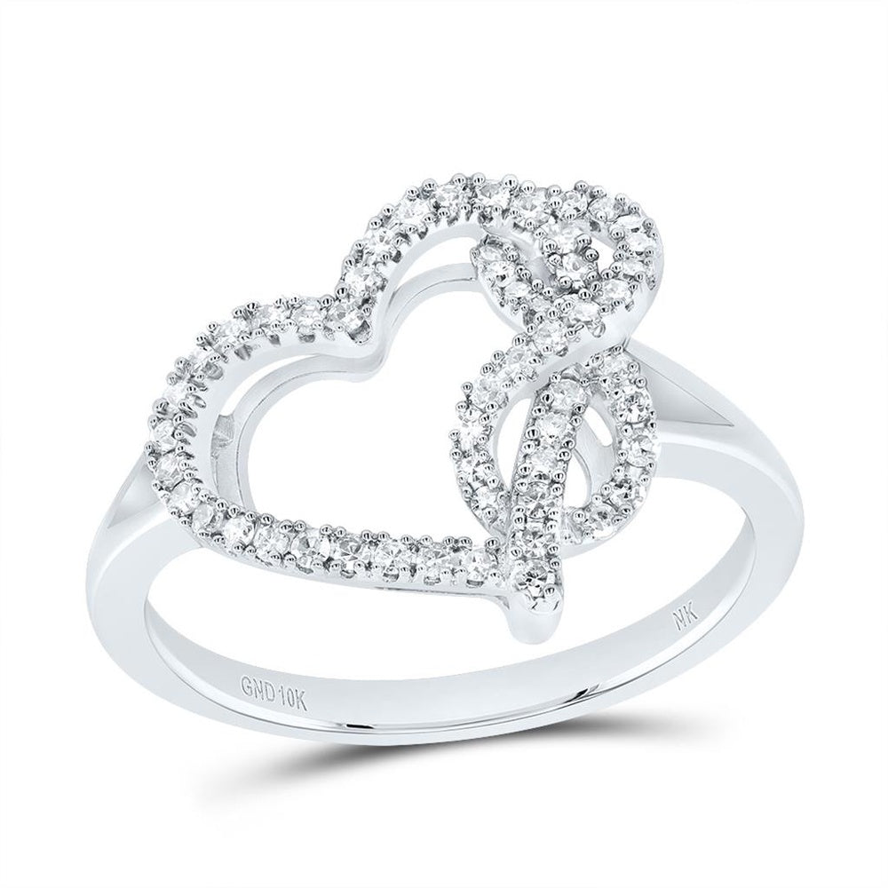 10K White Gold Diamond Heart Ring - 1/4 Carat Total Diamond Weight