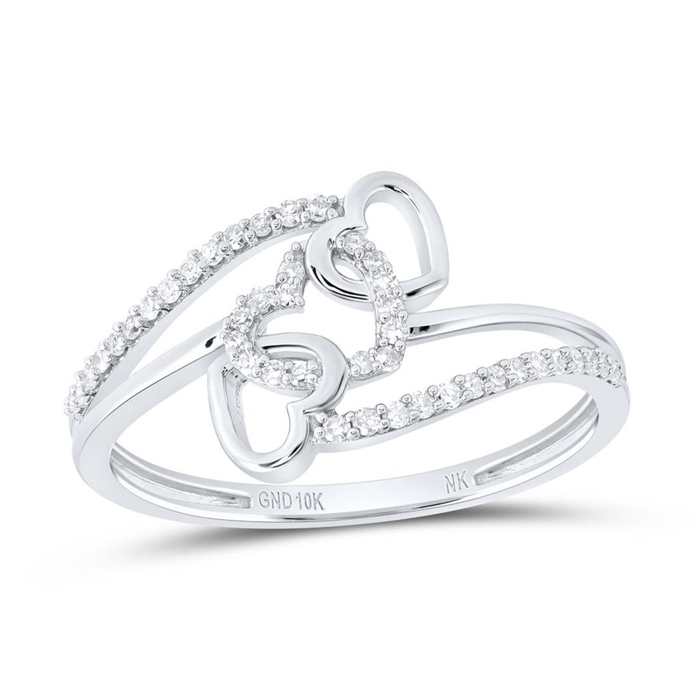 10K White Gold Diamond Heart Ring - 1/7 Carat Total Diamond Weight
