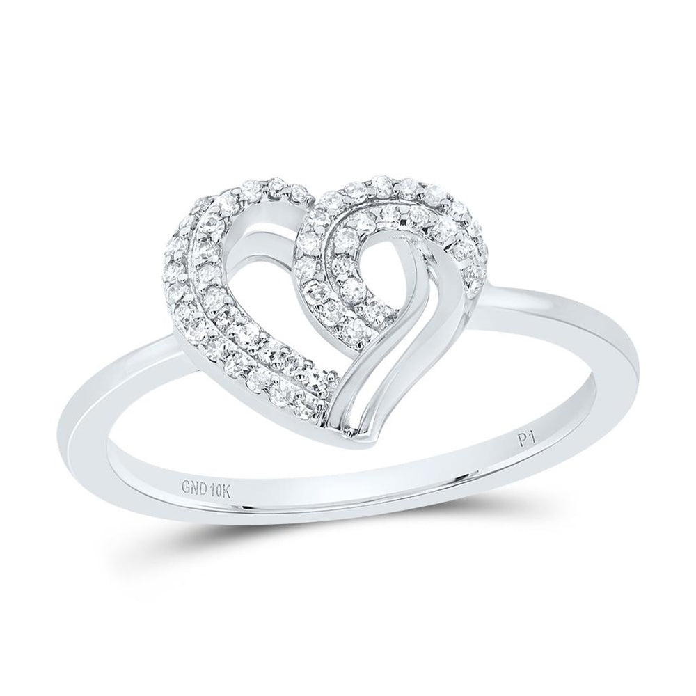 10K White Gold Diamond Heart Ring - 1/7 Carat Total Diamond Weight