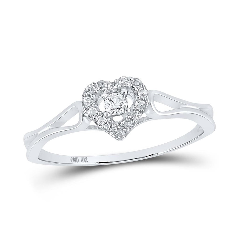 10K White Gold Diamond Heart Ring - 1/8 Carat Total Diamond Weight