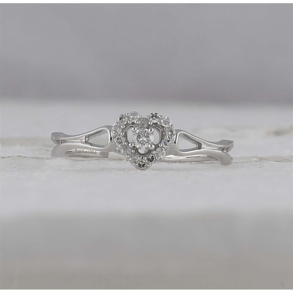 10K White Gold Diamond Heart Ring - 1/8 Carat Total Diamond Weight