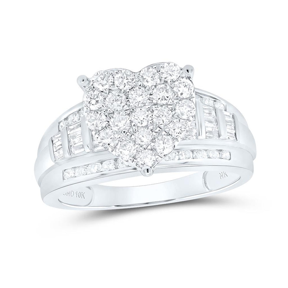 10K White Gold Diamond Heart Ring - 1 Carat Total Diamond Weight