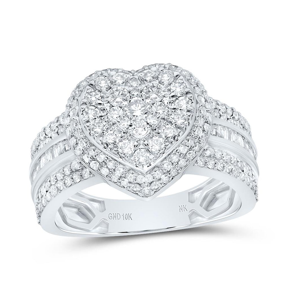 10K White Gold Diamond Heart Ring - 1 Carat Total Diamond Weight