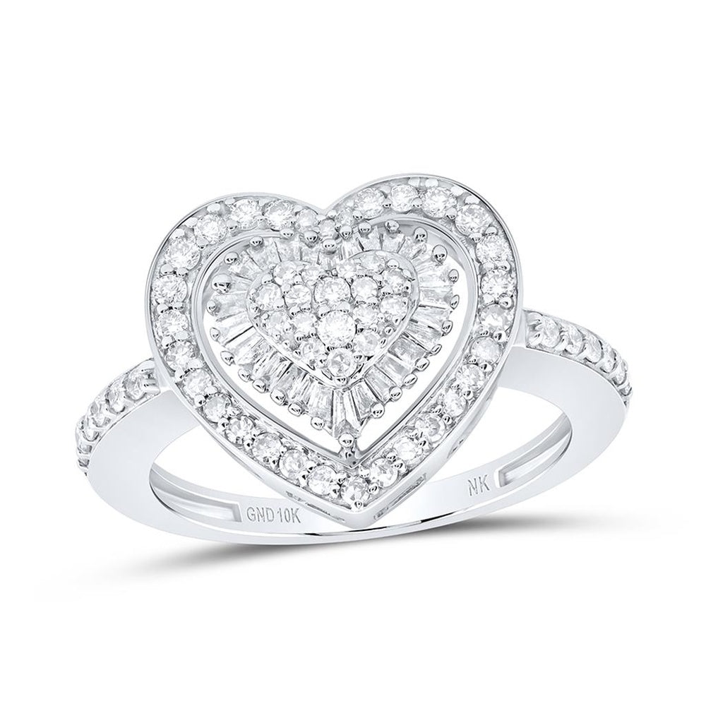 10K White Gold Diamond Heart Ring - 5/8 Carat Total Diamond Weight