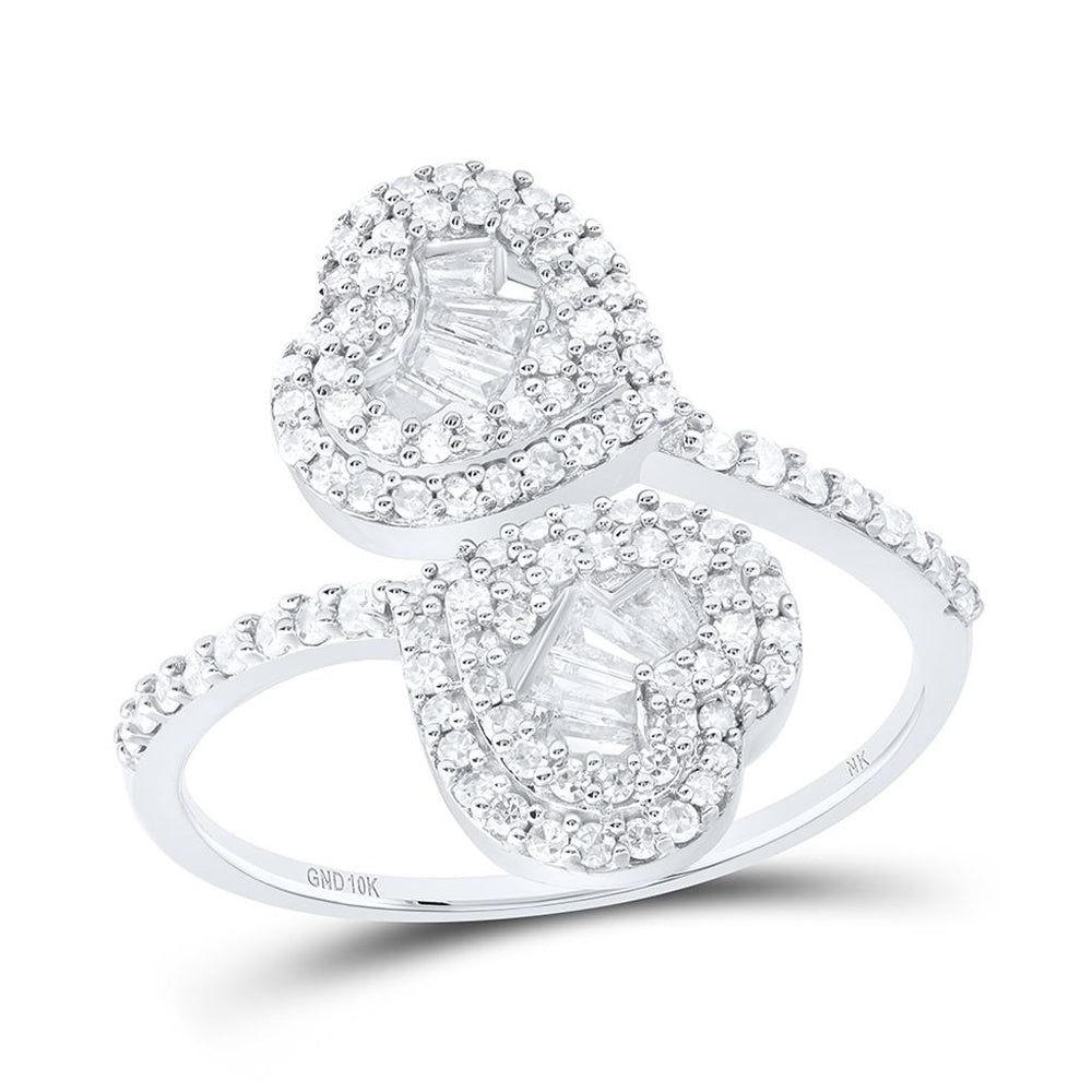 10K White Gold Diamond Heart Ring - 5/8 Carat Total Diamond Weight