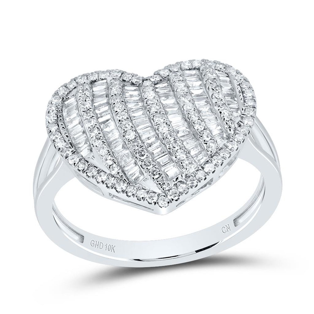 10K White Gold Diamond Heart Ring - 5/8 Carat Total Diamond Weight