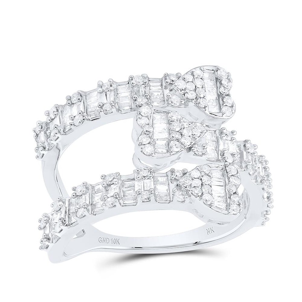 10K White Gold Diamond Heart Ring - 7/8 Carat Total Diamond Weight