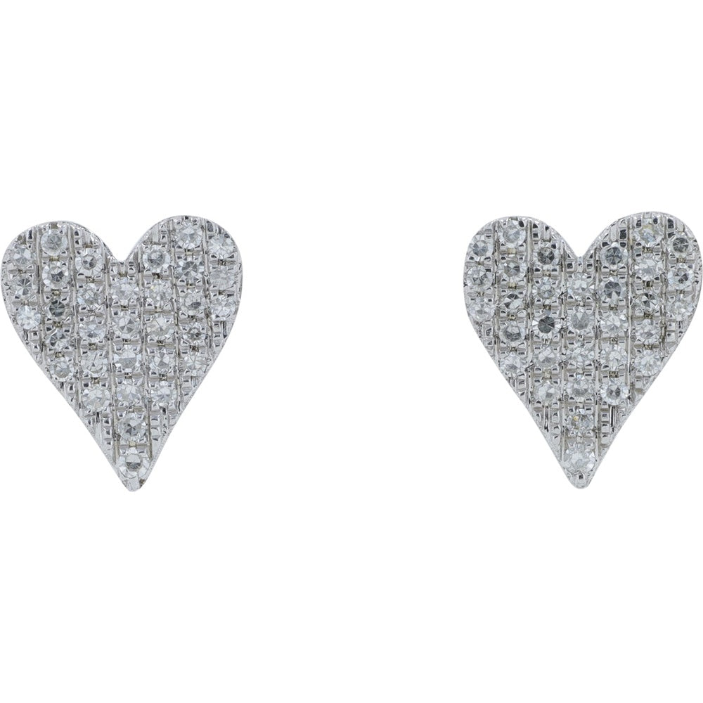 10K White Gold Diamond Heart Stud Earrings with Pave Setting - 0.15 Carat Total Diamond Weight