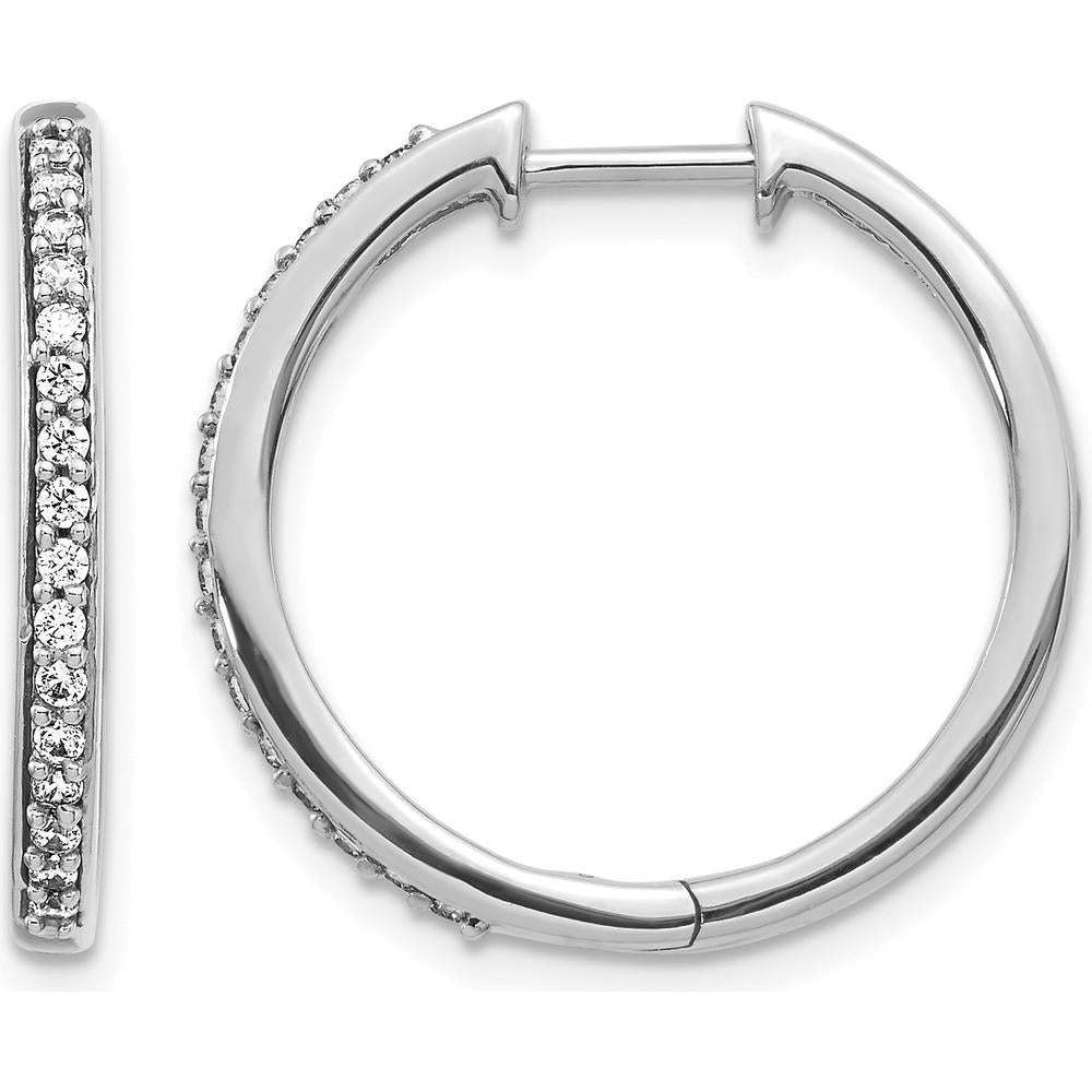 10K White Gold Diamond Hinged Hoop Earrings - 0.18 Carat Total Diamond Weight by Oro Pregiato