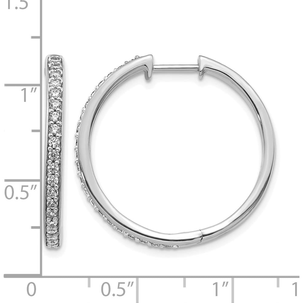 10K White Gold Diamond Hinged Hoop Earrings - 1.0 Carat Total Diamond Weight by Oro Pregiato