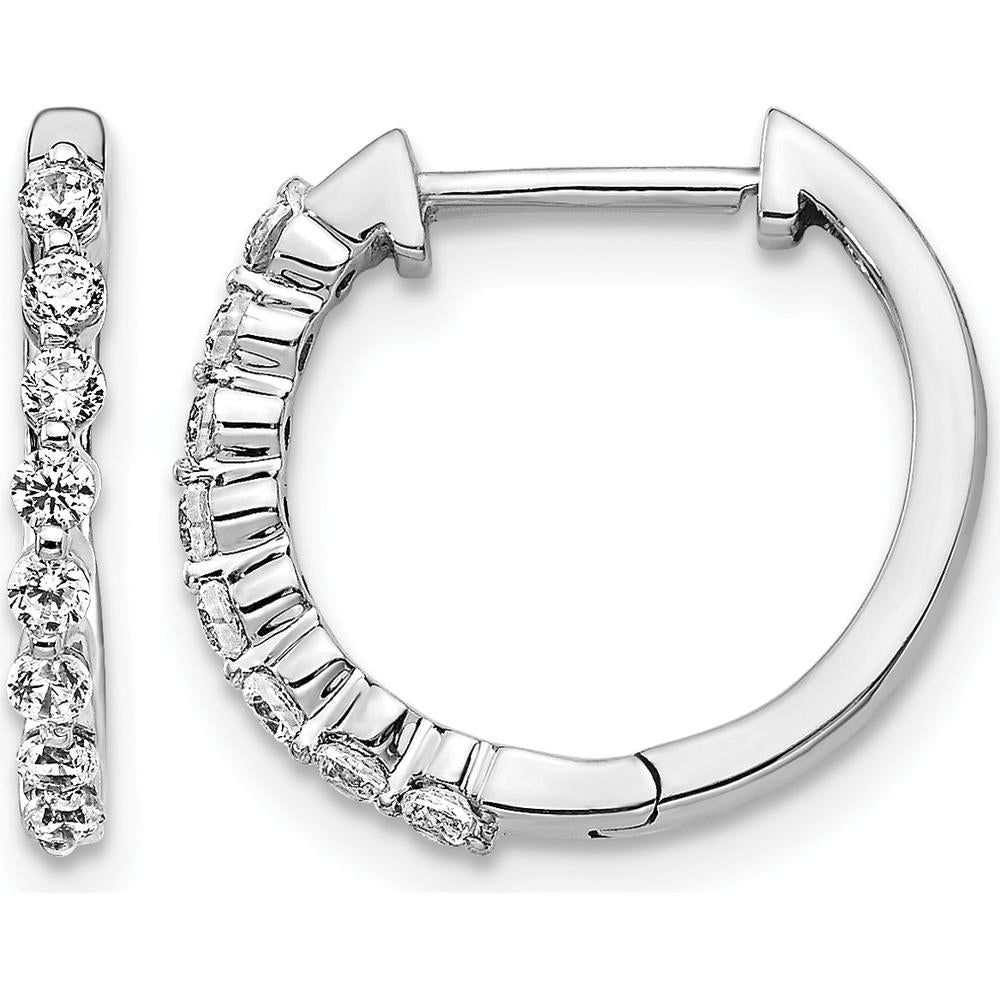 10K White Gold Diamond Hinged Hoop Earrings - 1.0 Carat Total Diamond Weight by Oro Pregiato