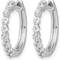 10K White Gold Diamond Hinged Hoop Earrings - 1.0 Carat Total Diamond Weight by Oro Pregiato