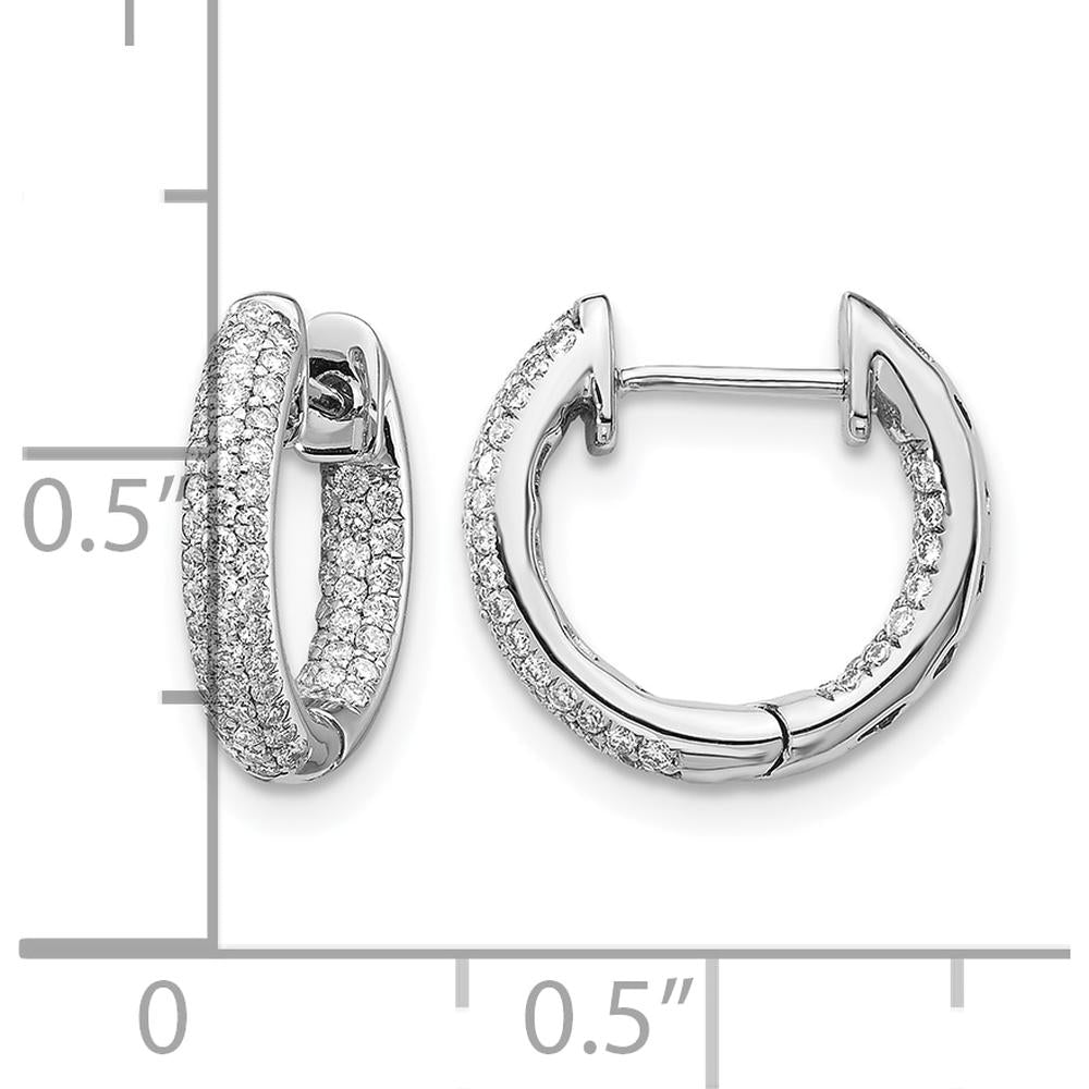10K White Gold Diamond Hinged Hoop Earrings - 1.0 Carat Total Diamond Weight by Oro Pregiato