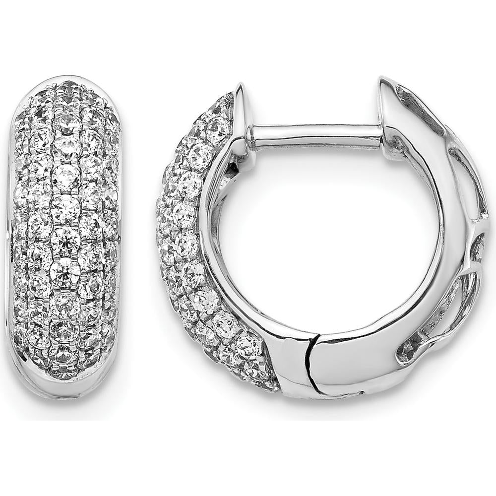 10K White Gold Diamond Hinged Hoop Earrings - 1.00 Carat Total Diamond Weight by Oro Pregiato