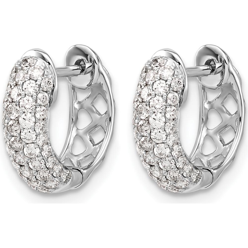 10K White Gold Diamond Hinged Hoop Earrings - 1.00 Carat Total Diamond Weight by Oro Pregiato