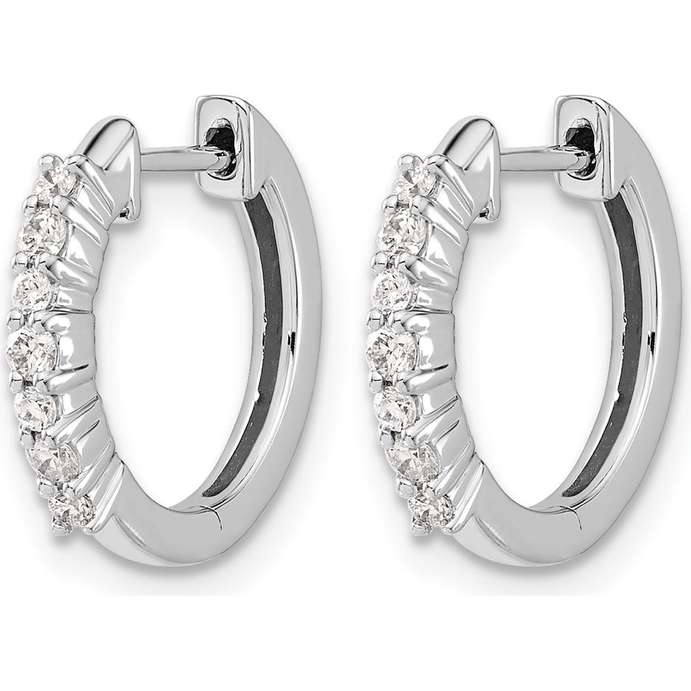10K White Gold Diamond Hinged Hoop Earrings - 1/2 Carat Total Diamond Weight by Oro Pregiato