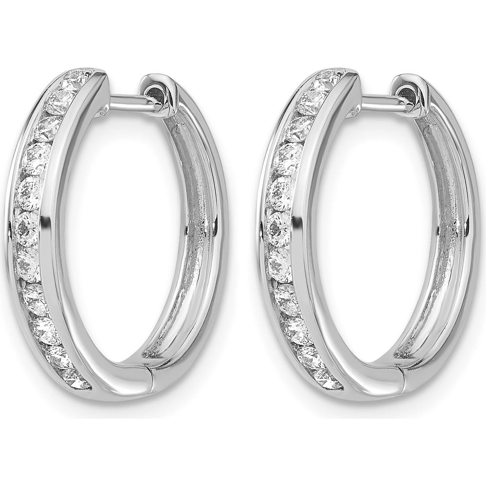 10K White Gold Diamond Hinged Hoop Earrings - 1 Carat Total Diamond Weight by Oro Pregiato