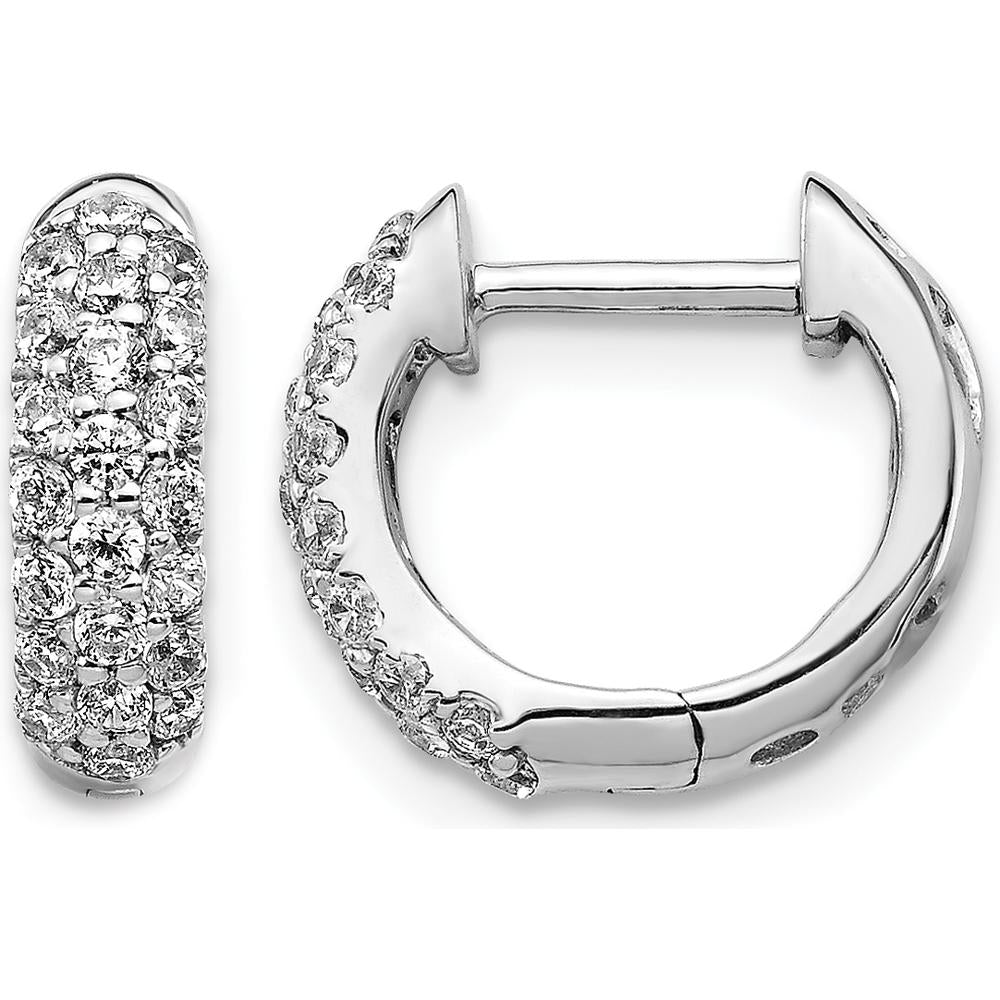 10K White Gold Diamond Hinged Hoop Earrings with 0.50 Carat Total Diamond Weight by Oro Pregiato