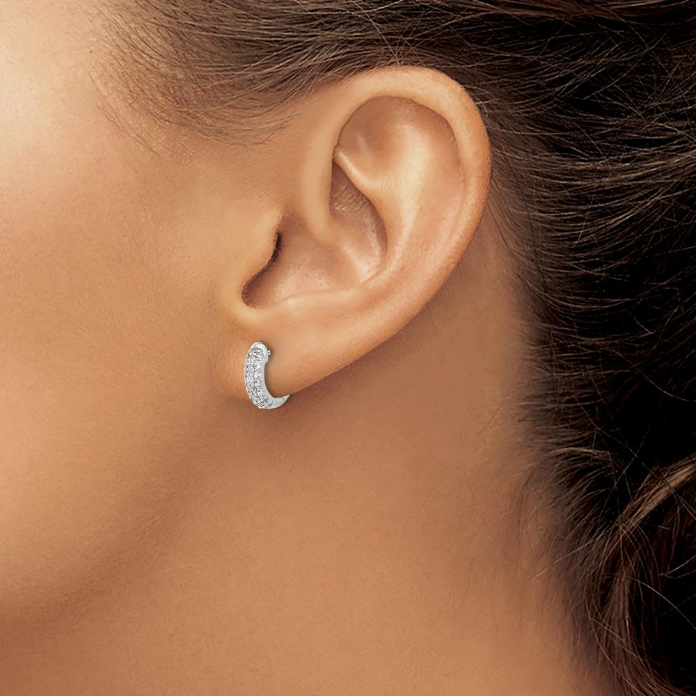 10K White Gold Diamond Hinged Hoop Earrings with 0.50 Carat Total Diamond Weight by Oro Pregiato