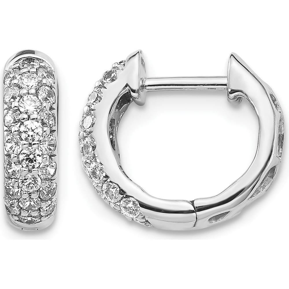 10K White Gold Diamond Hinged Hoop Earrings with 1.00 Carat of Round Diamonds - Polished Finish by Oro Pregiato