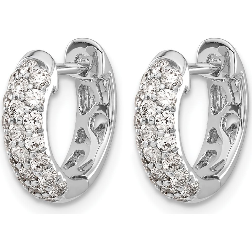 10K White Gold Diamond Hinged Hoop Earrings with 1.00 Carat of Round Diamonds - Polished Finish by Oro Pregiato