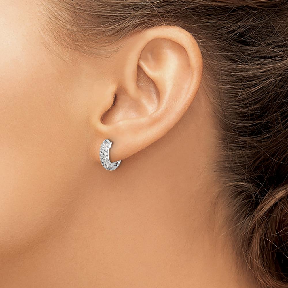 10K White Gold Diamond Hinged Hoop Earrings with 1.00 Carat of Round Diamonds - Polished Finish by Oro Pregiato