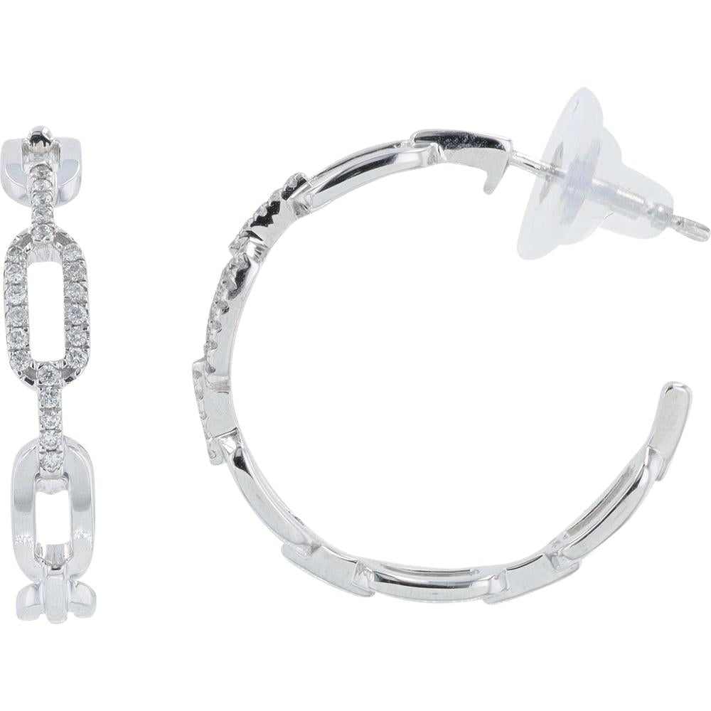 10K White Gold Diamond Hoop Earrings - 0.17 Carat Total Diamond Weight