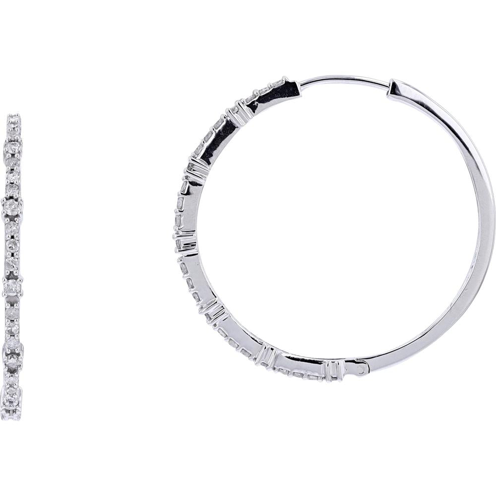 10K White Gold Diamond Hoop Earrings - 0.50 Carat Total Diamond Weight