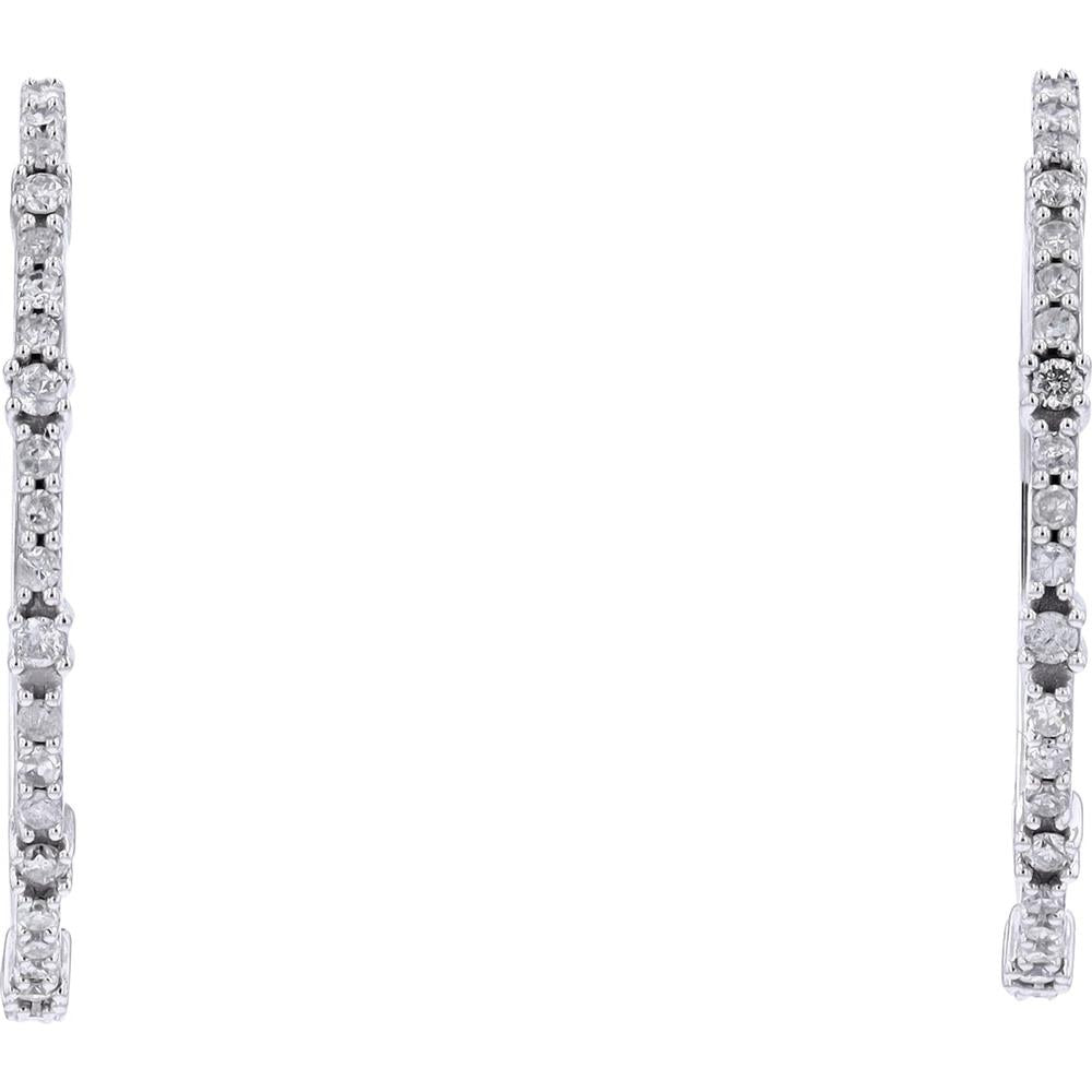 10K White Gold Diamond Hoop Earrings - 0.50 Carat Total Diamond Weight