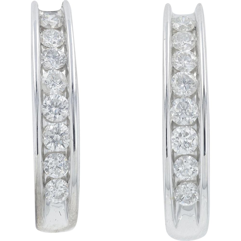 10K White Gold Diamond Hoop Earrings - 1.00 Carat Total Diamond Weight