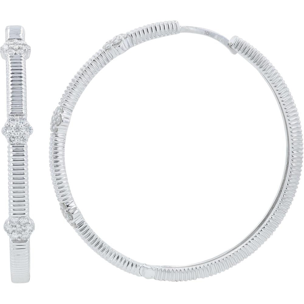 10K White Gold Diamond Hoop Earrings - 1/2 Carats Total Diamond Weight