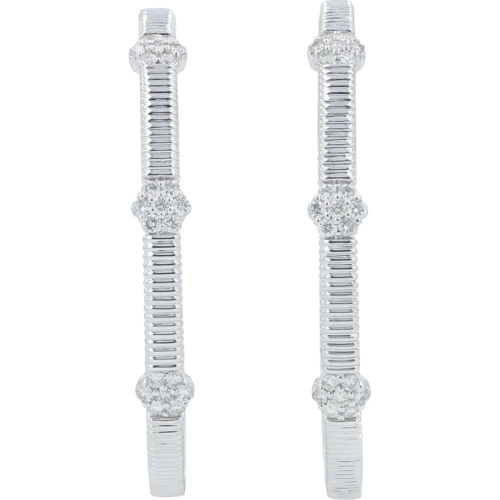 10K White Gold Diamond Hoop Earrings - 1/2 Carats Total Diamond Weight