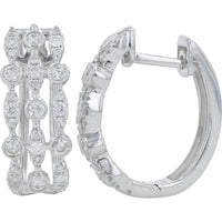 10K White Gold Diamond Hoop Earrings with 0.82 Carat Total Diamond Weight
