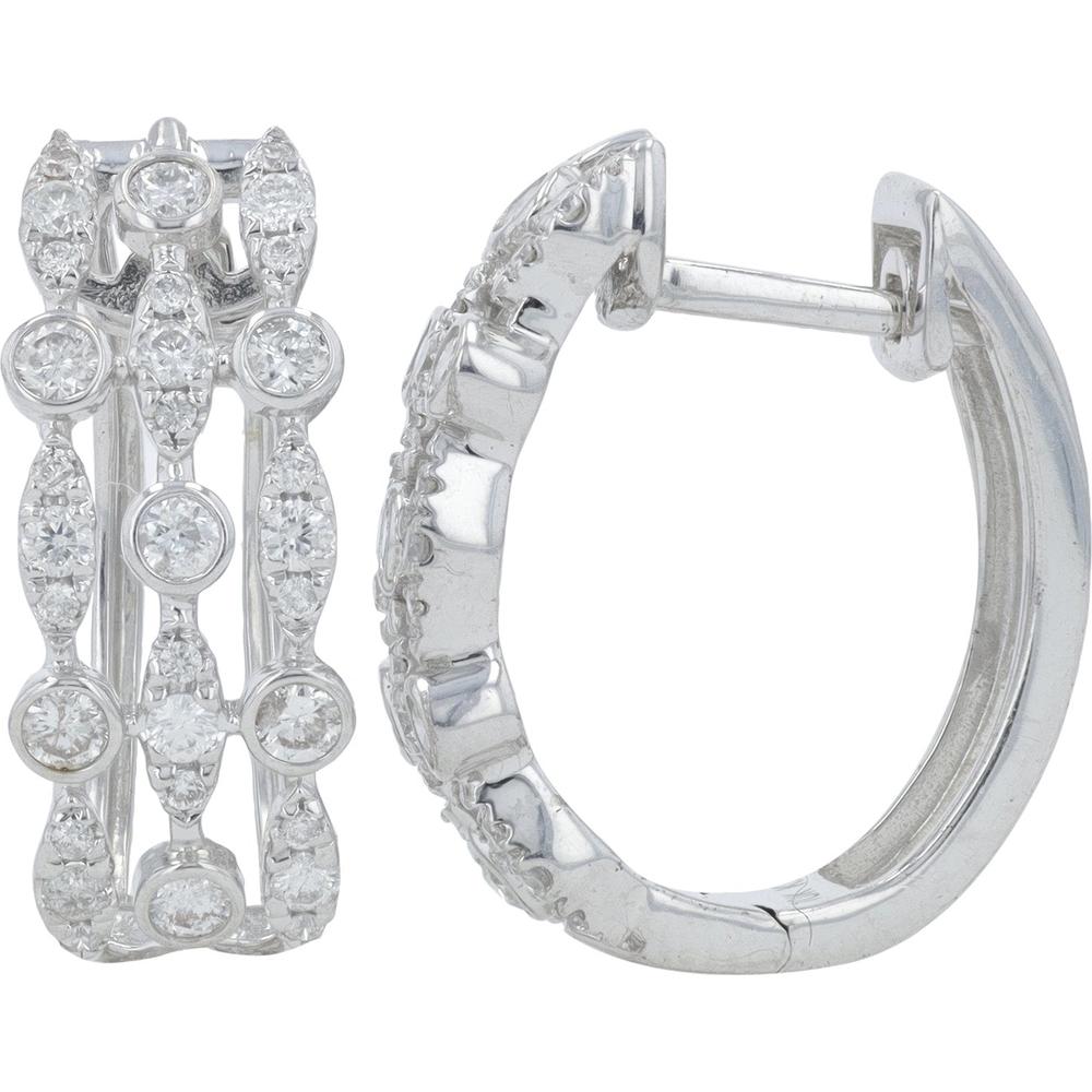 10K White Gold Diamond Hoop Earrings with 0.82 Carat Total Diamond Weight