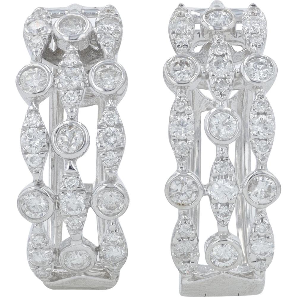 10K White Gold Diamond Hoop Earrings with 0.82 Carat Total Diamond Weight