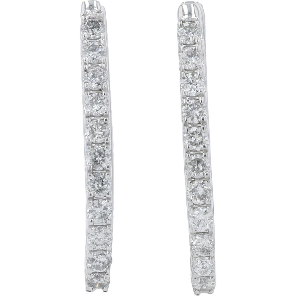 10K White Gold Diamond Hoop Earrings with Channel-Set Diamonds - 0.50 Carat Total Diamond Weight