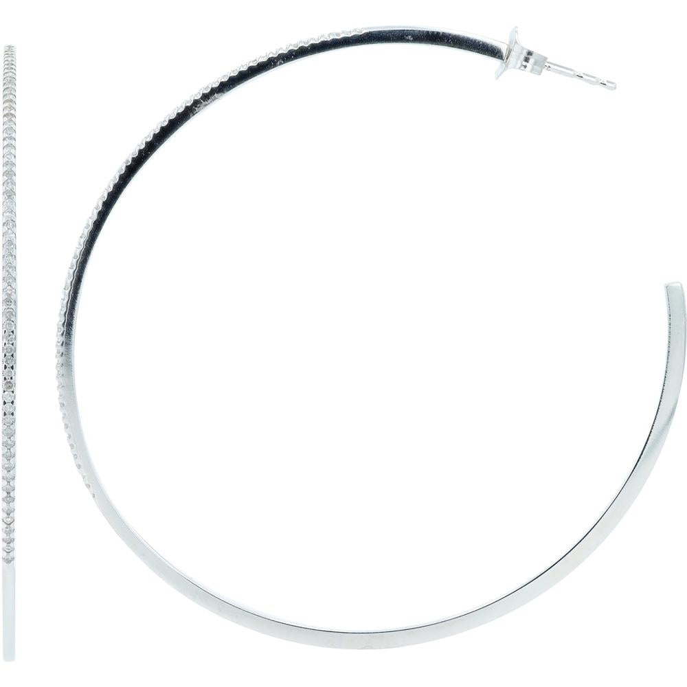 10K White Gold Diamond Hoops with Prong-Set Diamonds - 0.33 Carats Total Diamond Weight
